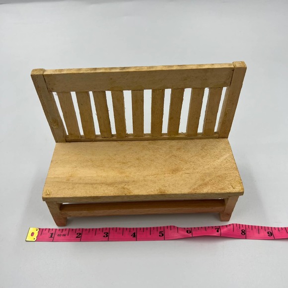 Vintage Dollhouse Furniture Miniature Wooden Entry/ Outdoor Bench Light Oak - Picture 3 of 8